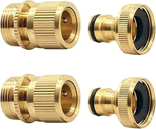 Jetisva 4 Pcs 3/4 inch Brass Garden Hose Quick Tap Connector Fittings Threaded Faucet Adapter Male and Female Brass Threaded Tap Connector Garden Hose Connector for Kitchen Garden Outdoor Hose Pipe