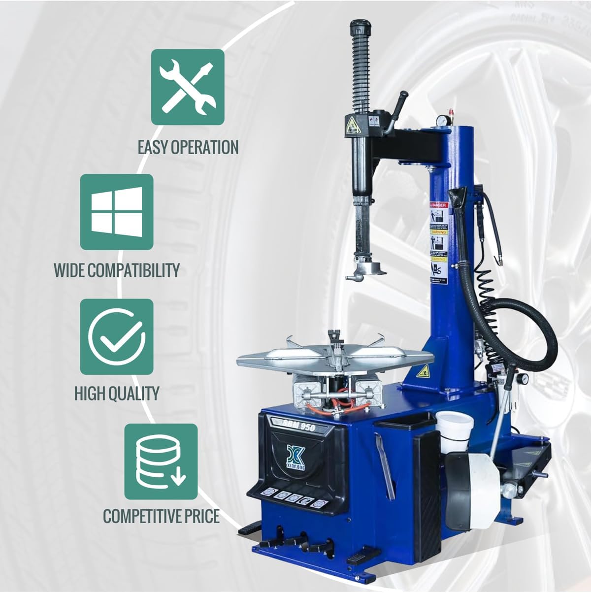 XK-950 Tire Changer Machine 110V Voltage 2.0 Horsepower Single Machine Rim Clamp with Air Bead Blaster Function and 12 Month Parts Replacement