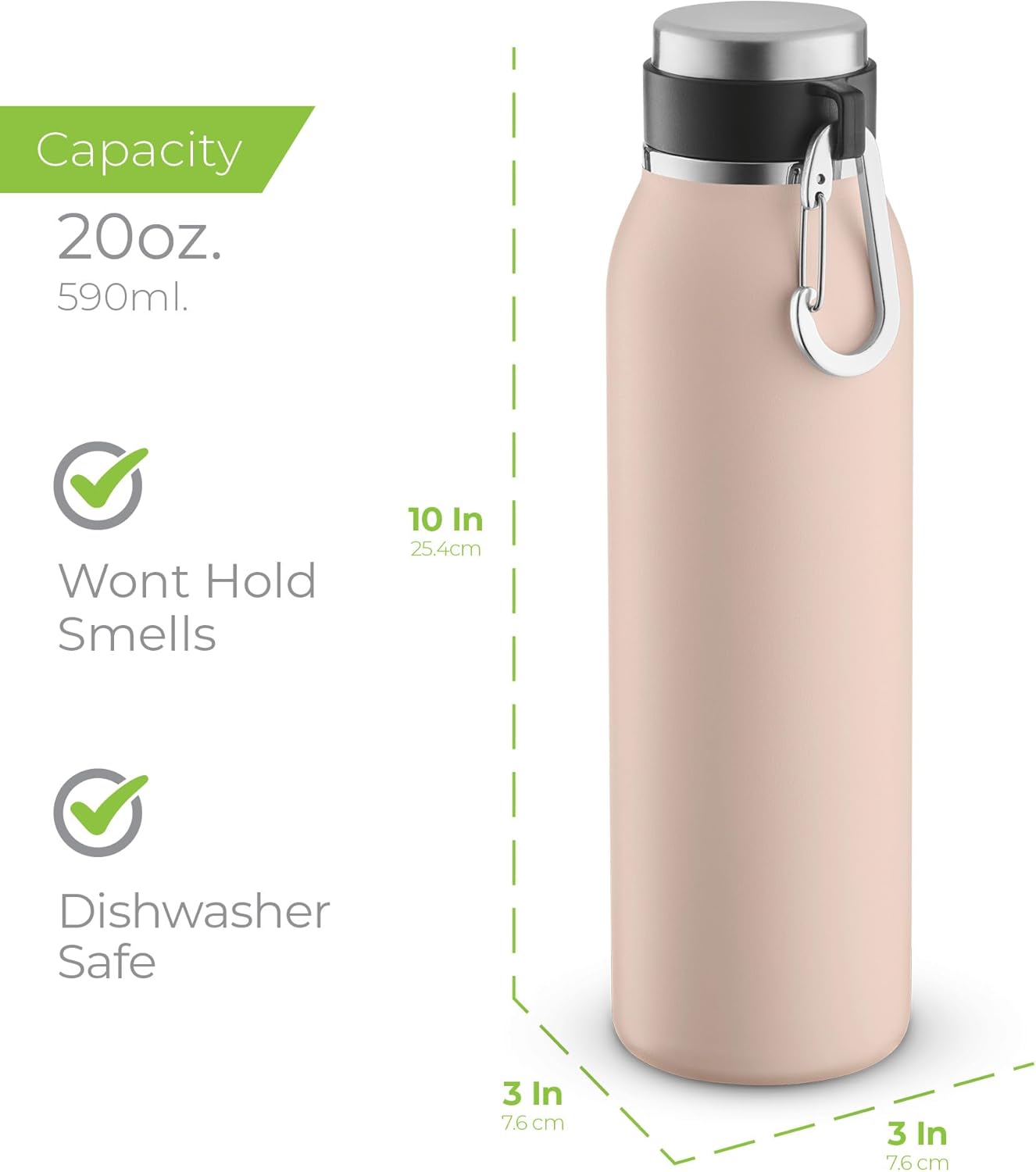 SIPX™ 20 oz Stainless Steel Insulated Water Bottle with Leakproof Lid & Carry Hook – Triple Insulated – Cold 24 Hours/Hot 12 Hours – Perfect for Gym, Work, Sports, Travel – Pink - Image 7