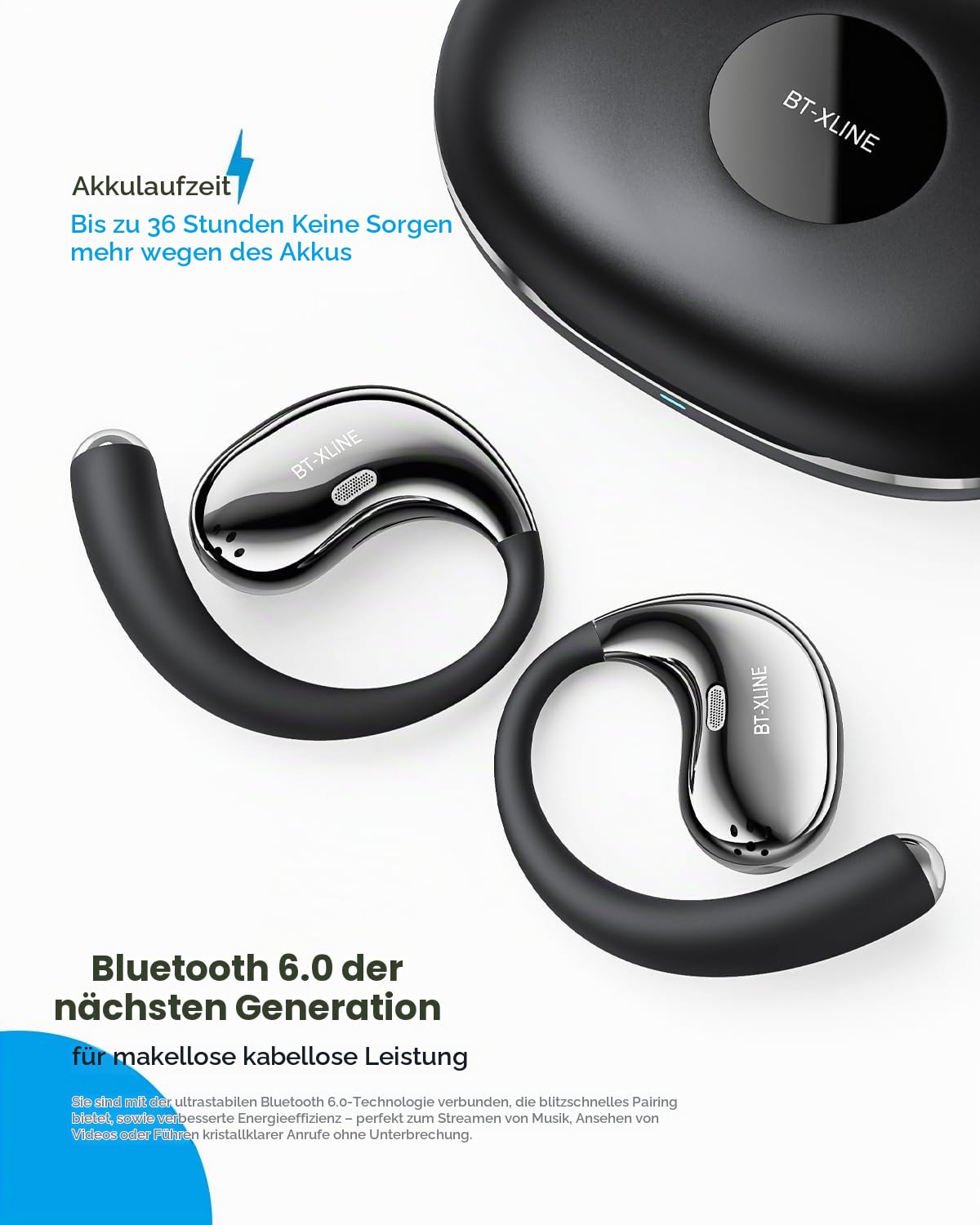 Micool Open-Ear Kopfhörer Bluetooth 6.0, Clip-On Ohrhörer Kabellos mit 36H Spielzeit, Geräuschreduzierung Freisprech-Ohrhörer, Komfort-Sitz Sport-Kopfhörer für Laufen, Fitness & Reisen
