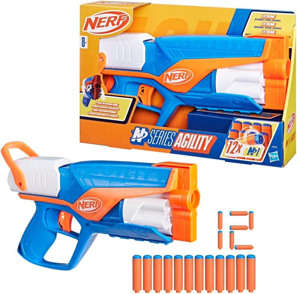 Nerf N Series Agility Blaster, 12 Nerf N1 Darts Compatible Only with N Series Blasters, 6 Dart Drum, Kids Outdoor Games