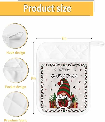 Miniatura 41 de Christmas 5Pcs Pot Holders for Kitchen, Non Slip & Heat Insulation Terry Cloth Potholder Set with Pocket, Thick Hot Pad Oven Mitts Trivet Coaster