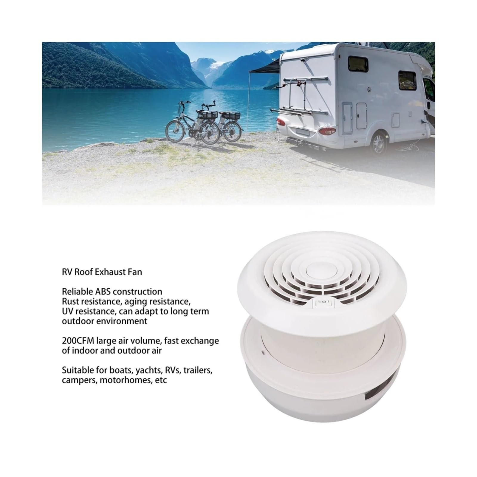 Extractor de aire, Extractor De Techo 12V RV, Ventilador Ventilación Redondo 5000rpm Con Pantalla For Camper, Remolque, Autocaravana, Yate para invernadero, sótano