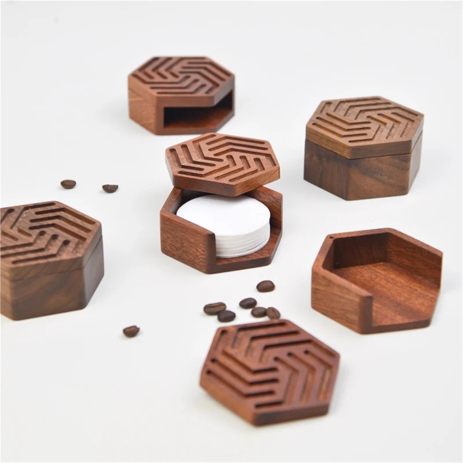 Kaffeefilter-Halter Holz Kaffee Filter Papier Lagerung Box Filter Halter 51mm 53mm 58mm 60mm Topf Filter Papier Massivholz Lagerung(Brown B)