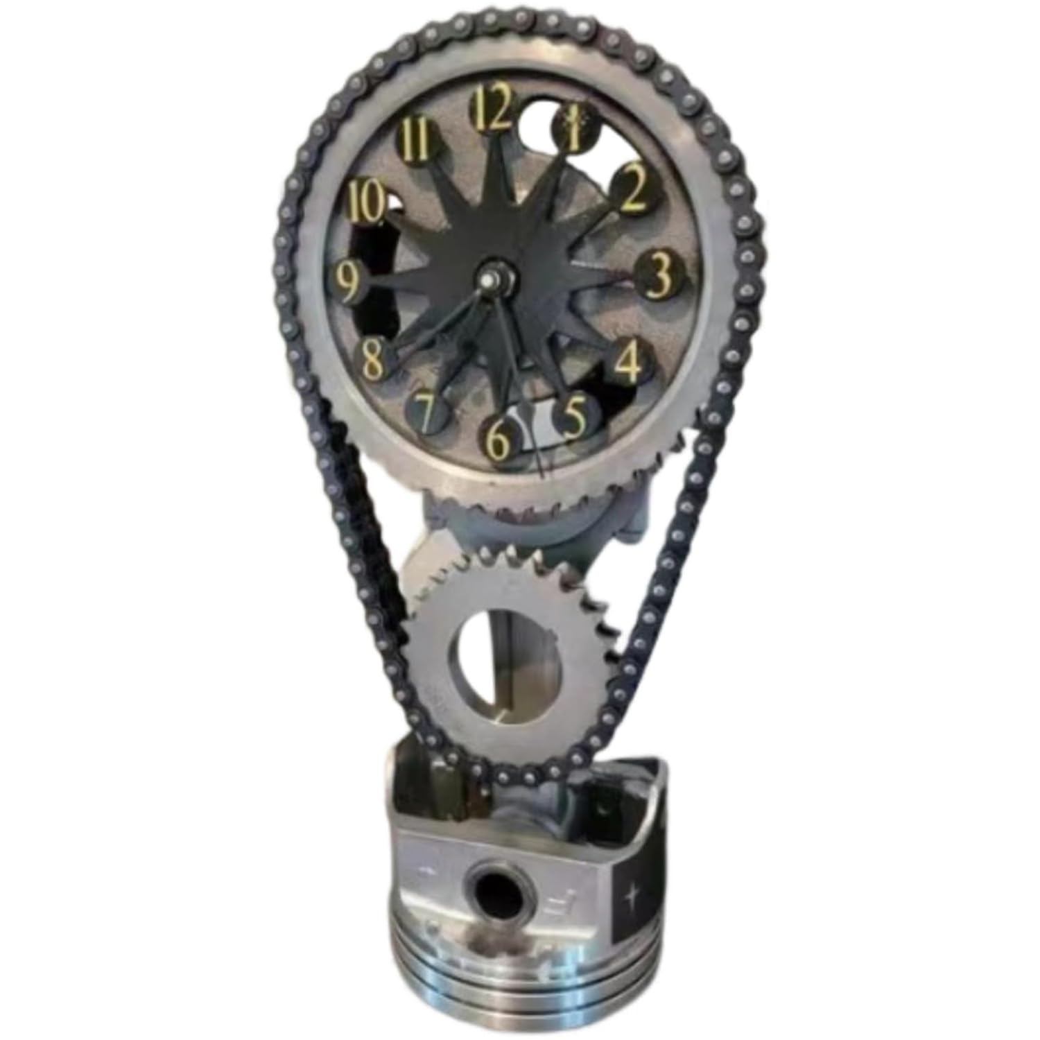 LUXTE Vintage Rotating Gear Creative Clock - 3D Creative Vintage Statue Home Decor Rotating Gear Ornaments, Timing Chain Clock Rotating Gear Clock (Black)