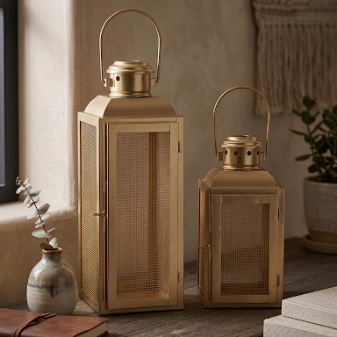 Set of 2 Iron Lantern and Candle Tealight Holder for Home Decor Items | Candles for Home Decoration | Candle Holders for Home Decor | 2 Free led Lights (Pack of 2)-image-23