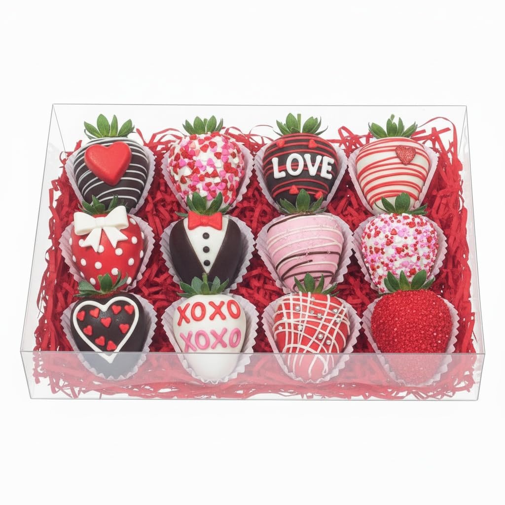 RomanticBaking 5Pcs 10x7x2Inch Clear Easter Cookies Boxes Bakery Boxes Chocolate Covered Strawberries Boxes with Window Truffle Box Cakesickle Treat