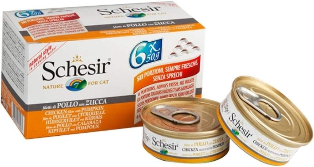 Heads Up For Tails Schesir Canned Wet Cat Food | Chicken Fillets with Pumpkin | Delicious and Nutritious Wet Food for Cats Chicken Formula | Perfect for Adult Cats & Kittens | (6 x 50 g)
