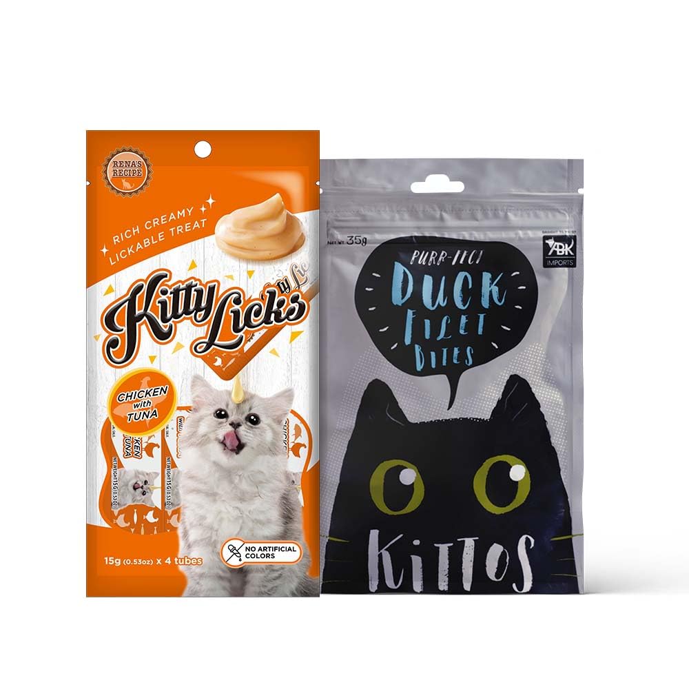 Cat Snacks Combo - Kittos Protein Rich Duck Filet Bites (35g) and Kitty Licks Chicken & Tuna Creamy Lickable Treats – All Cat Breeds for Training & Rewards (B0CF2DYFRL) Amazon Price History, Amazon Price Tracker
