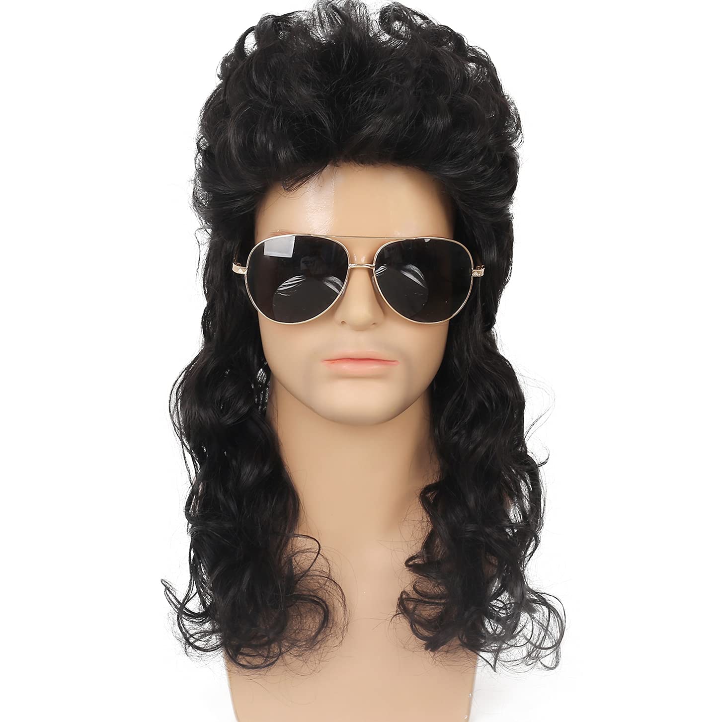 Kaneles Mullet Wig Mens Black Long Curly Wigs Hair 70s 80s Male Wig Halloween Costumes Punk Rocker Wigs - Image 2