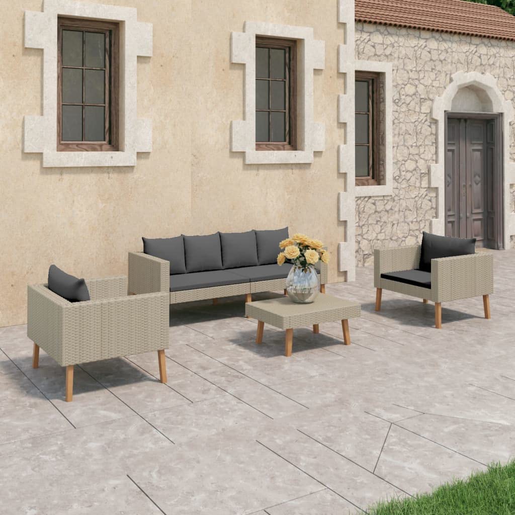 Mobilier de jardin résine tressée beige 4 pièces avec coussins confortable