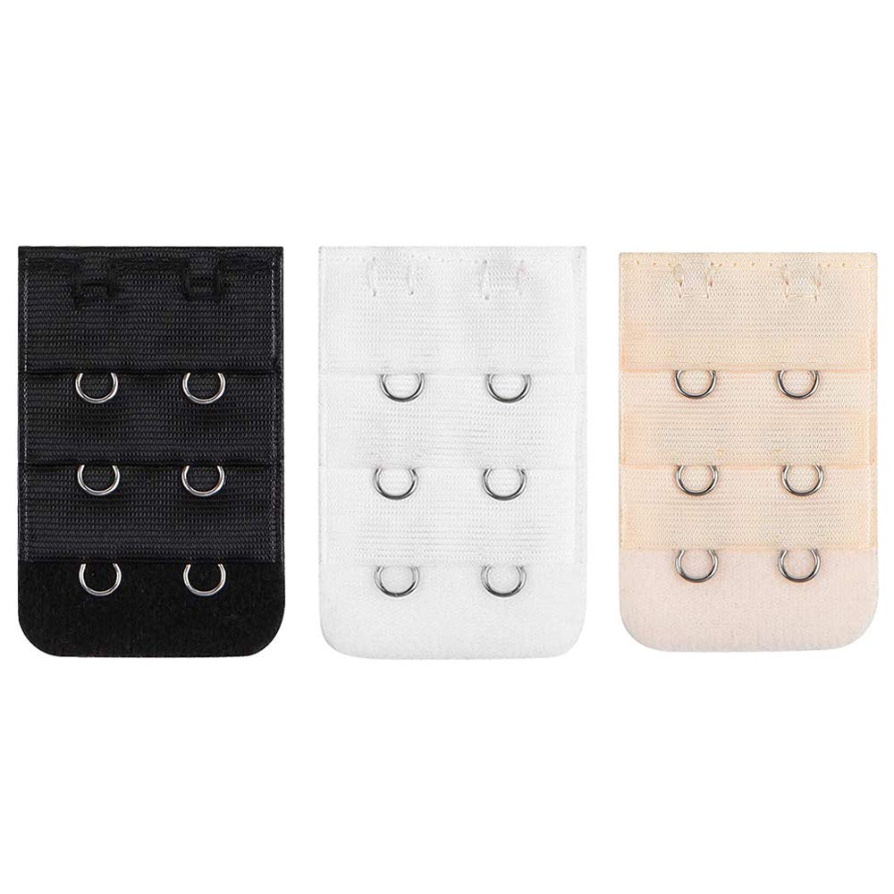 Lansonee Women's Multicolor 3 Pcs Comfortable Bra Strap Extenders Extensions Elastic Extender Set 2 Hooks (White, Black, Beige)