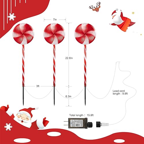 Miniatura 5 de Lollipop - Luces de camino de Navidad para exteriores, 29 pulgadas, 120 luces LED iluminadas con 8 modos de iluminación, tira de luces impermeables