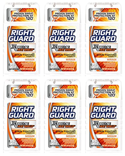 Right Guard Antiperspirant & Deodorant - Invisible Solid - Xtreme Heat Shield - With Stain Fighting Formula - Mirage Scent - Net Wt. 2.6 OZ (73 g) Each - Pack of 6
