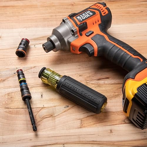 Miniatura 6 de Klein Tools Destornillador de impacto 32910, juego de llaves de impacto SAE 7 en 1 con mango, zócalo abatible con tamaños de destornillador de