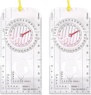 Smgda Compass, 2pcs Hiking Backpacking Compass Camping Navigation Map Ruler Magnifier Multifunctional for Map Reading, Outdoor Emergency, Sport Survival, Gifts for Kids Childrens Adults