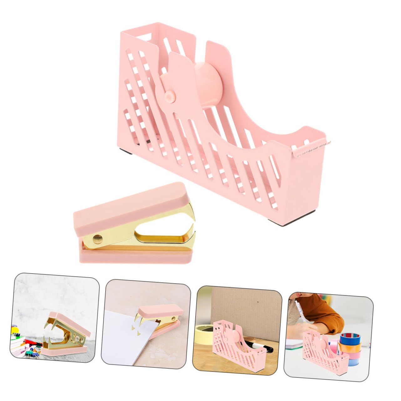jojofuny 4 Set Forniture per Ufficio con Dispenser per Nastro e Rimuovi Punti Metallici Kit Accessori Eleganti per Scrivania e Leggero per Attività Domestiche e Lavorative