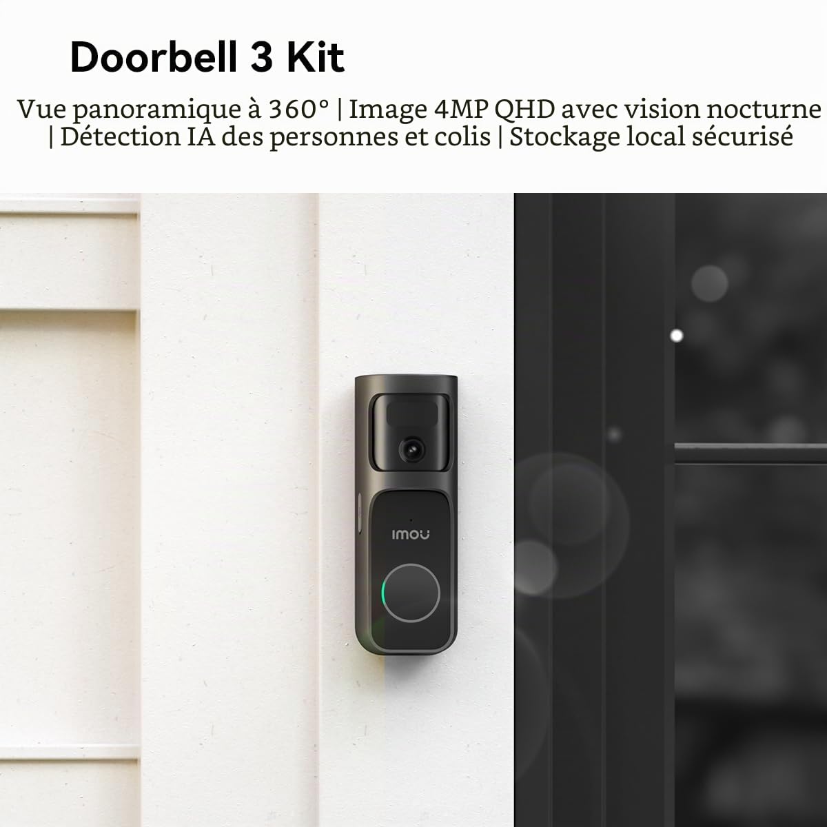 Imou Kit de 3 sonnettes de porte, 2K+/4MP, batterie rechargeable Wi-Fi, sonnette vidéo avec carillon enfichable