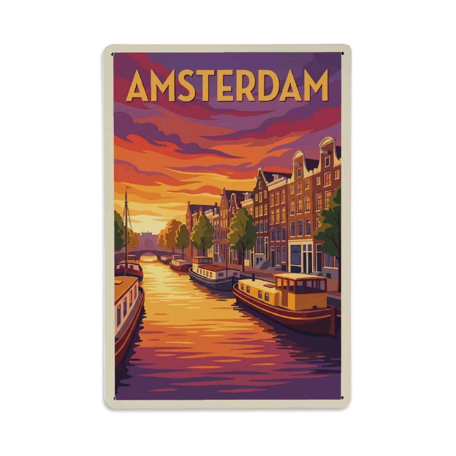Vintage Travel Sunset Netherlands Evening Metal Tin Sign Plaque Wall Decor for Cafe, Club Bar, Office, Home Garden Metal Poster 8x12Inch