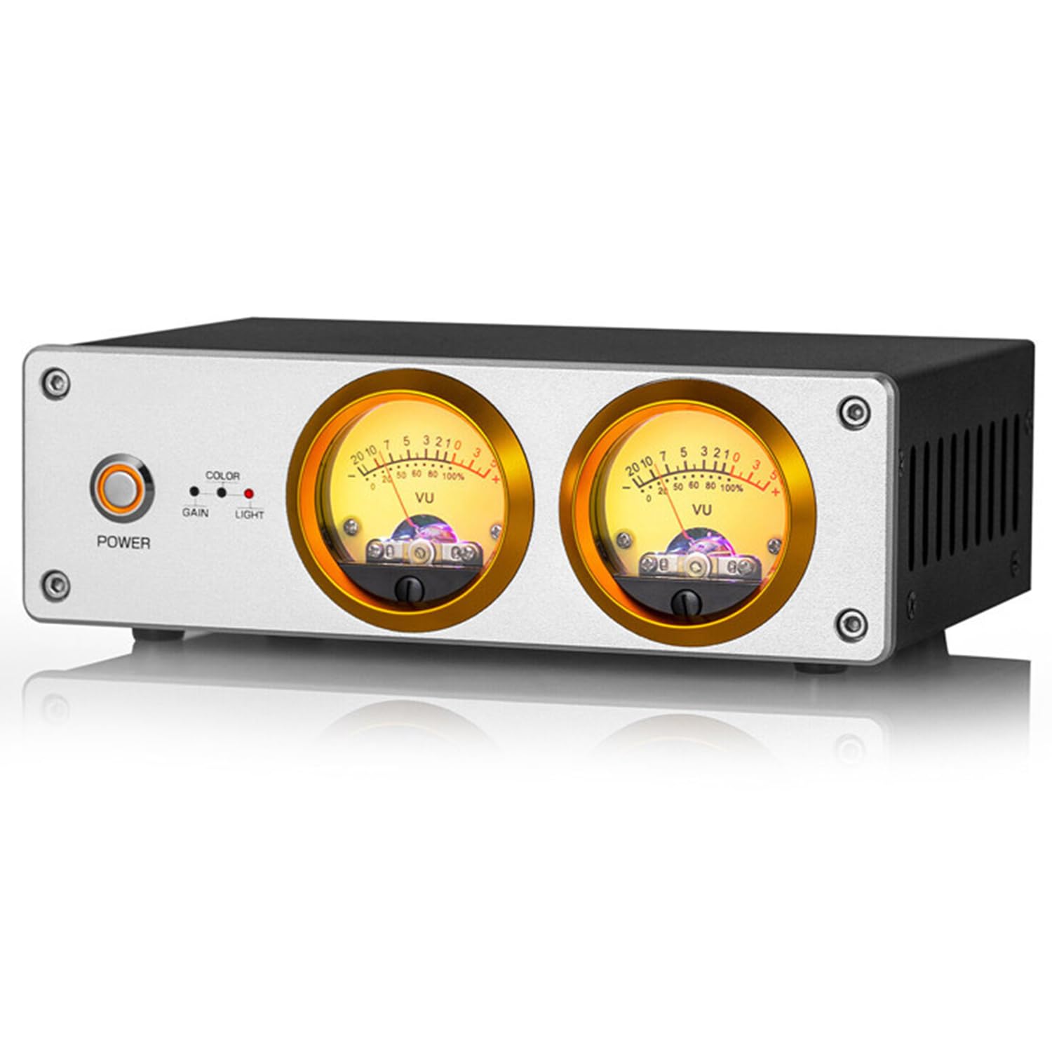 Podwójny analogowy miernik VU, skrzynka przełączająca audio ze wskaźnikiem poziomu dźwięku, z wejściem audio stereo RCA/AUX 3,5 mm i przetwornikiem mikrofonu, do kina domowego
