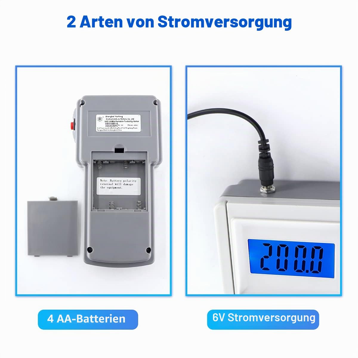 Tragbares Trübungsmessgerät Turbidimeter für Trübung von Flüssigkeiten Messbereich 0-200NTU (Inklusive Standard-Formazin-Lösung)