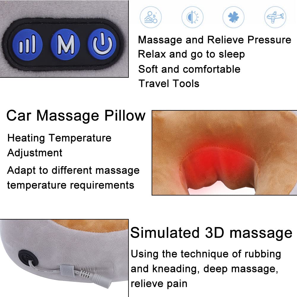 USB en forma de U para asiento de coche, reposacabezas, descanso del cuello, almohada de masaje, soporte, cojín de espuma con memoria