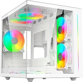 Gabinete AQUARIUS Gaming C3Tech MT-G810WH Branco frontal e lateral de vidro temperado USB 2.0, 3.0 e USB-C Conector P2 para Audio e Microfone Comporta até 7 coolers Fan Filtro anti poeira