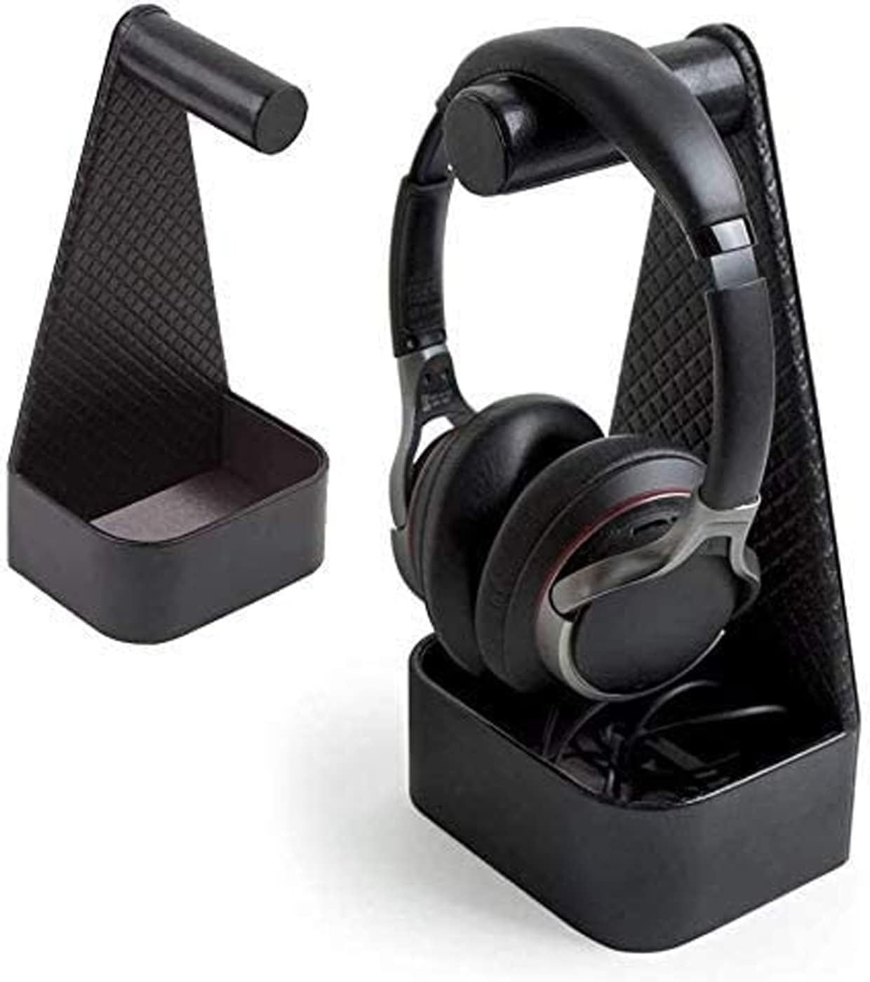 JACKCUBE Design Headphone Stand Leather Gaming Headset Holder with Cable Storage Tray (5.51 x 3.86 x 10.63 inches) - :MK217A