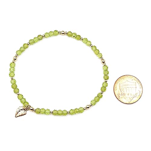 Miniatura 8 de Natural 3.8x3.0mm Peridot Stretch Bracelet With 14K Gold-Filled Beads and A Leaf Pendant