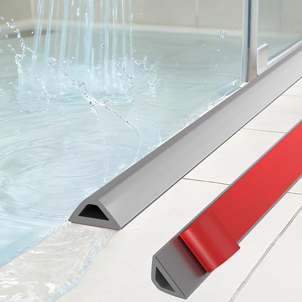 Symyda Schwallschutzleiste Dusche & Duschdichtung - Selbstklebend mit Haftvermittler - Hohl Dreieck Design als Wasserdamm und Barrierefreie Schwelle für Walk-in Dusche, Badezimmer, Einfach Montieren - 1