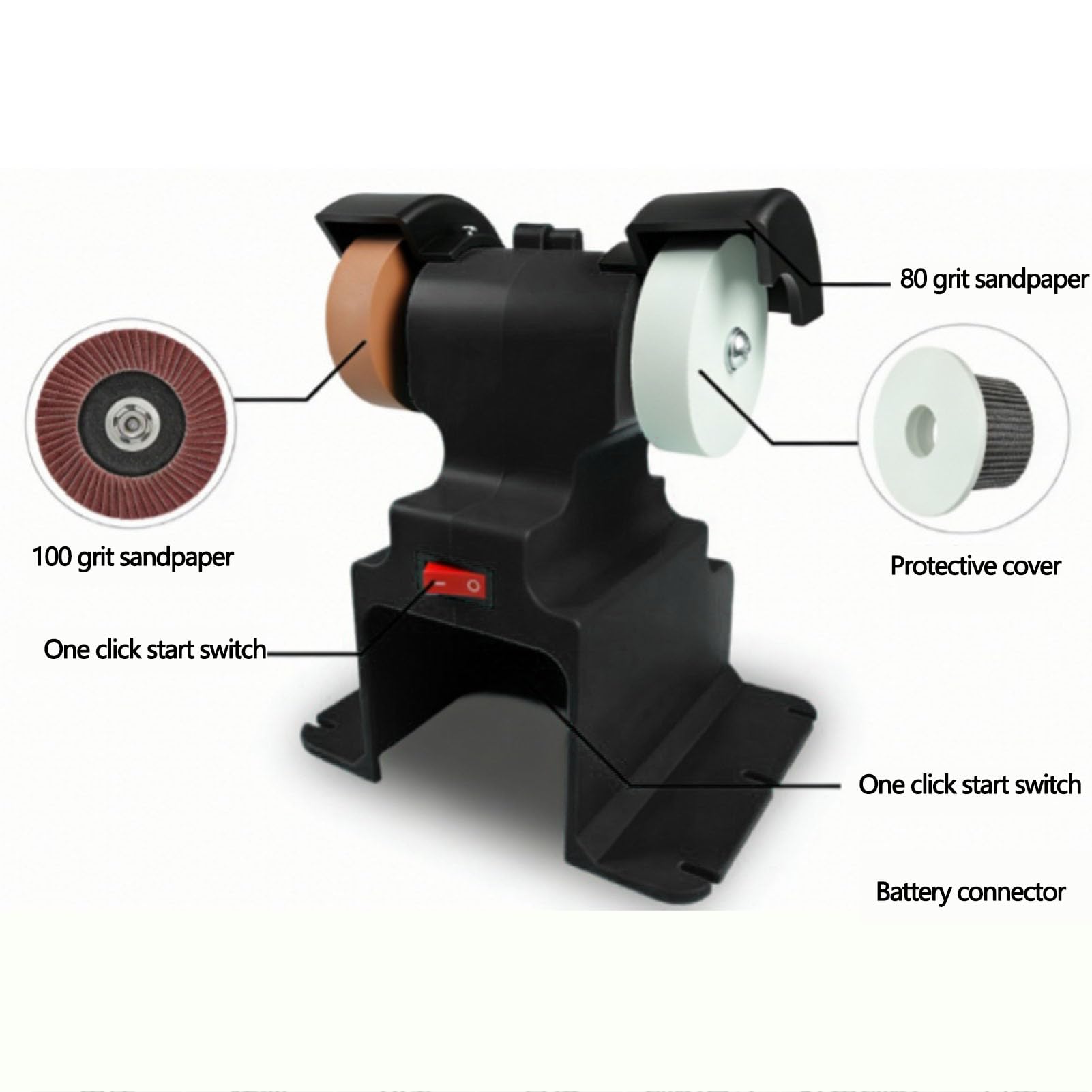 Fafeicy Smerigliatrice e Lucidatrice da Banco a Batteria da 250 W, 7000 Giri/min con 2 Mole Abrasive per Batteria da 18 V, per Levigatura, Affilatura e Lucidatura di metalli.