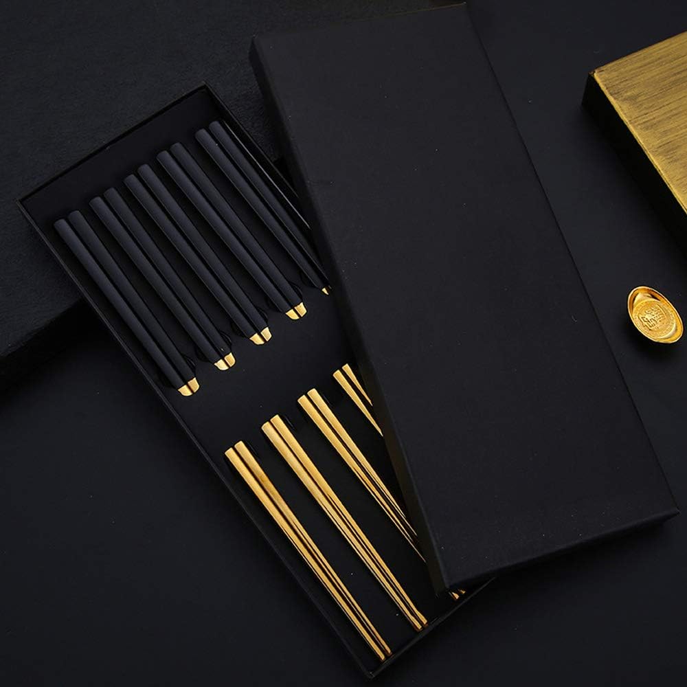 Chopsticks Reusable,Metal Chopsticks 5 Pairs Gift Set,304 Stainless Steel Chopsticks Dishwasher Safe