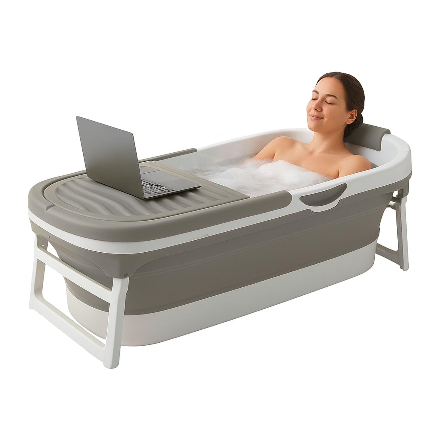 Vasca Da Bagno Pieghevole Per Adulti 115x60 Cm – In PVC, Struttura Pieghevole Con 6 Supporti, Ideale Per Relax E SPA A Casa (rosa)