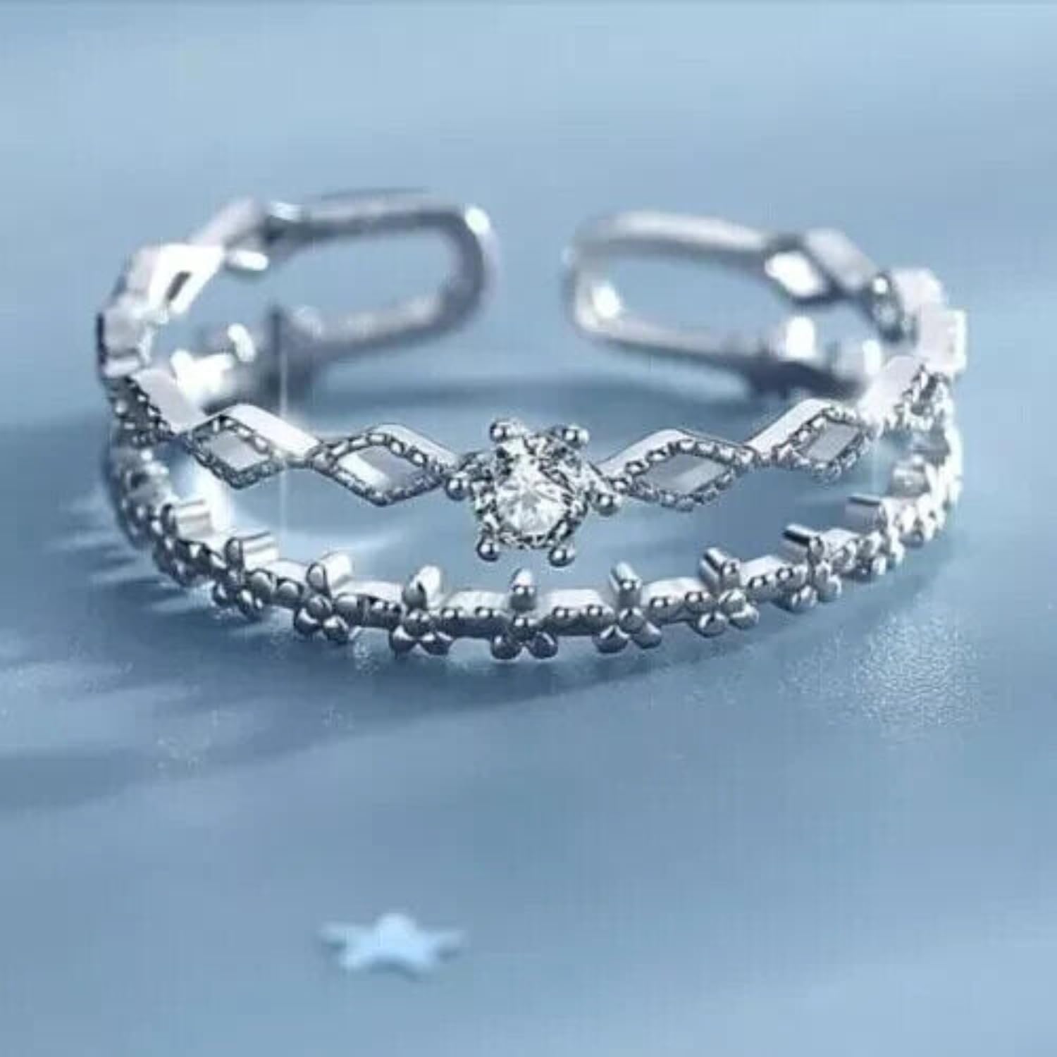 HANDMADE Round Cut Moissanite Double Toe Ring Band, 925 Sterling Silver, 14K White Gold Plated, Adjustable