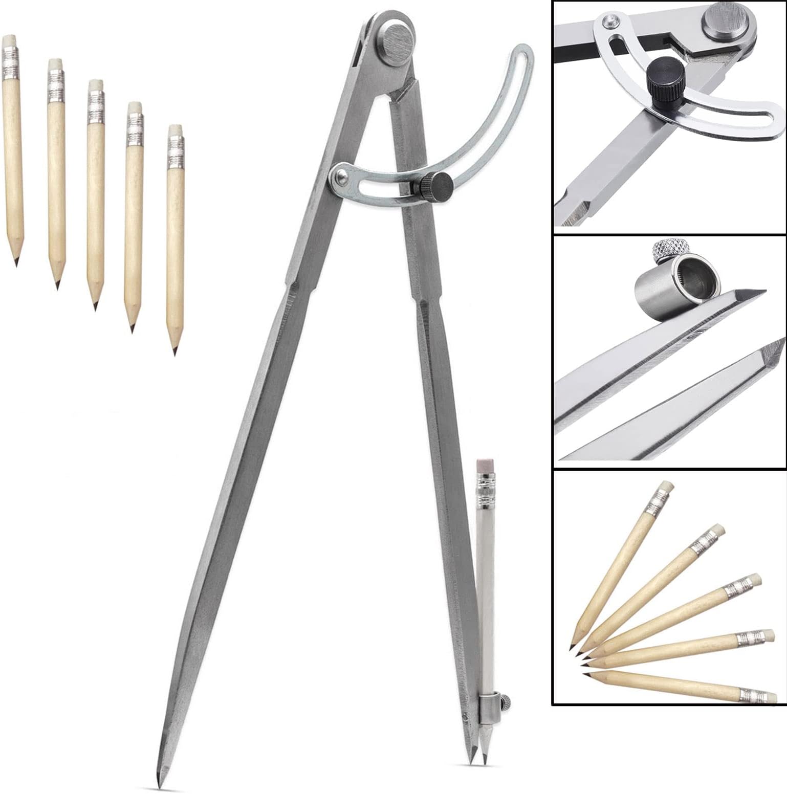 12 inch Compass Scribe Locking Wing Divider Pencil Holder, Drawing Circles, Perfect tool for Woodworking, Metalworking, and Leather Work