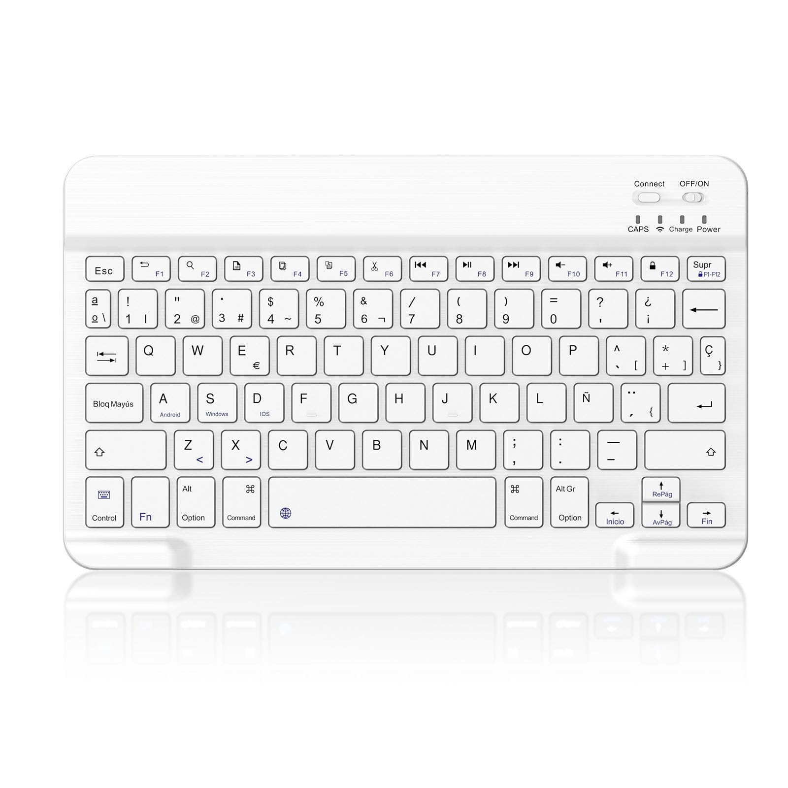 cimetech Teclado Bluetooth, teclado inalámbrico ultradelgado Español Diseño silencioso y portátil con batería recargable integrada para iOS, Mac, iPad, Windows y sistemas operativos superiores. Blanco