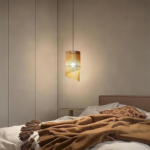 Miniatura 3 de LIGHTLAND Lámpara colgante estilo Wabi-sabi de 7.9 pulgadas, lámpara colgante de madera, lámpara colgante de estilo japonés vintage, lámpara