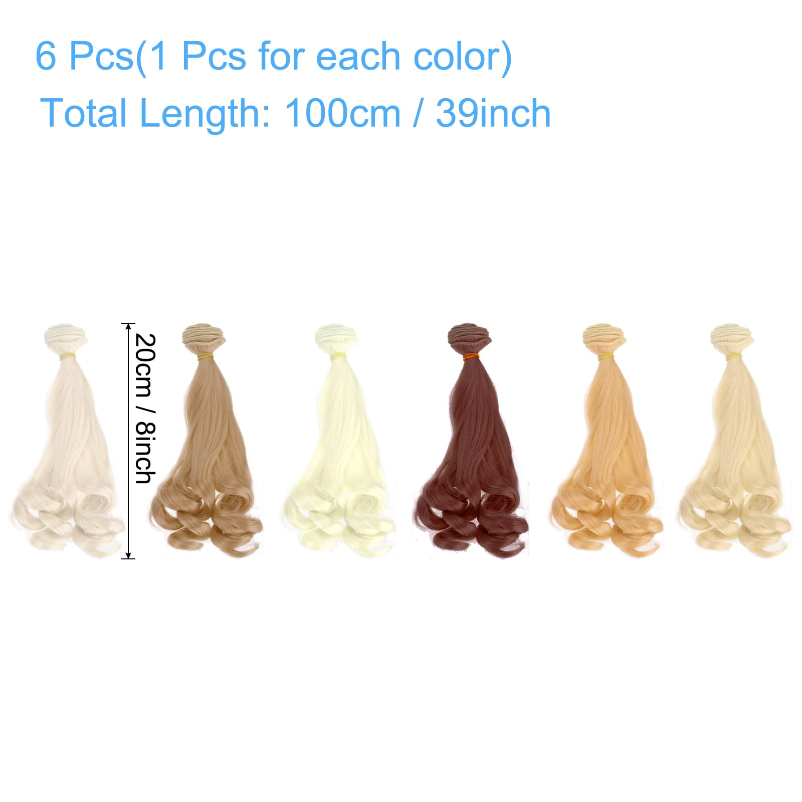 PATIKIL 20CM Parrucche per Bambole, 6pz Capelli Parrucca Riccio in Seta ad Alta Temperatura Accessori per Estensione Capelli Realizzazione Parrucche Bambole Fai Da Te, 6 Colori