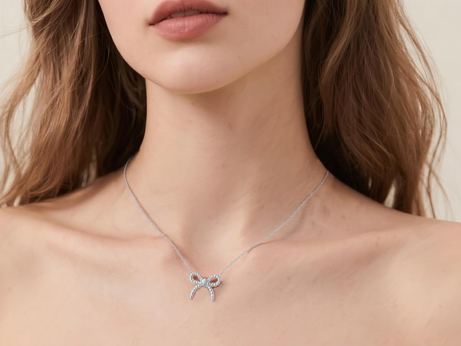 SLUYNZ Solid 925 Sterling Silver Bow Pendant Necklace for Women Teens Simple Bowknot Choker Necklace Chain - Image 2