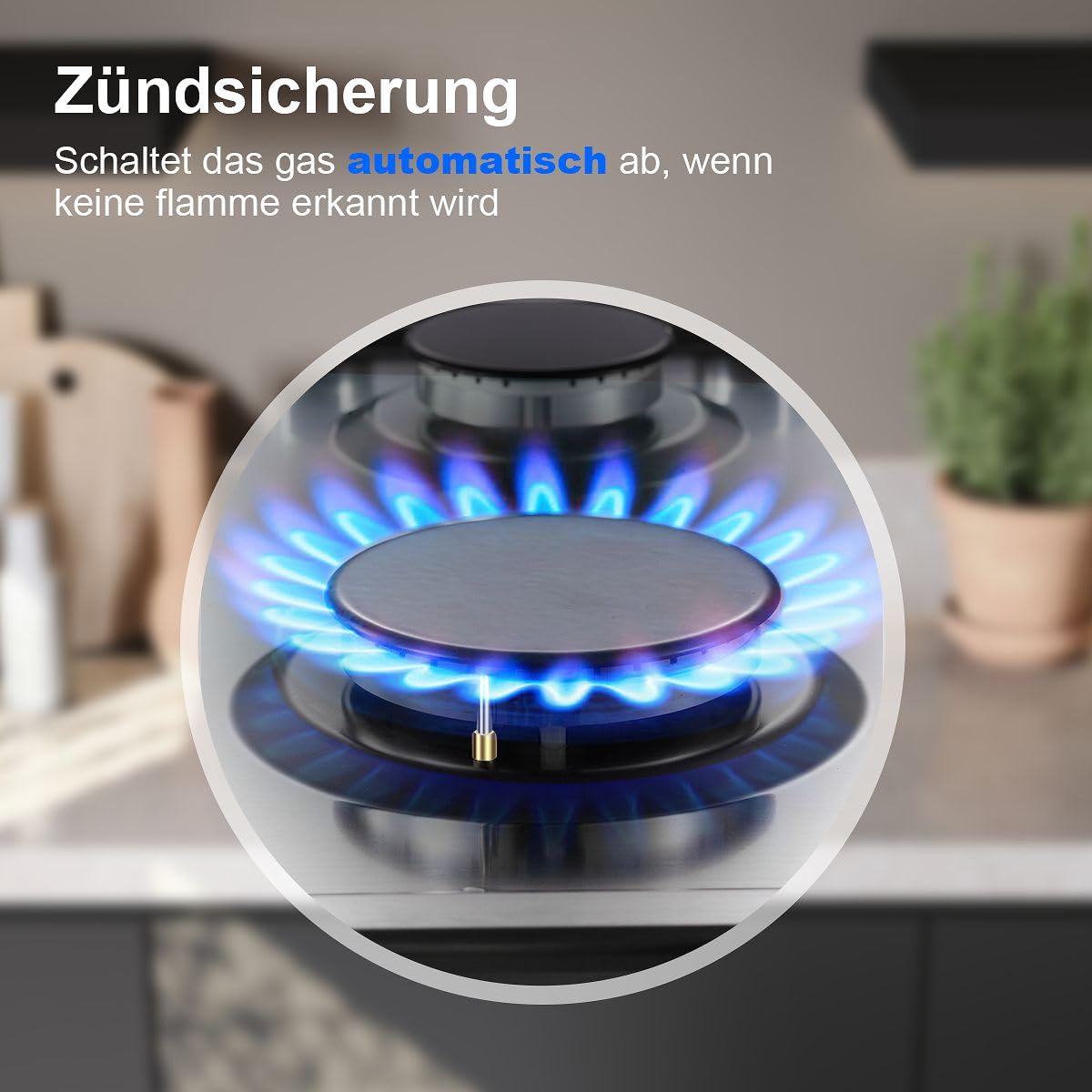 SNDOAS Piano Cottura 4 Fuochi Gas, Piano Cottura con Protezione Automatica Della Fiamma, Gas Naturale e Gas Propano, Incorporato, Acciaio Inossidabile, 8060 W, 220-240 V