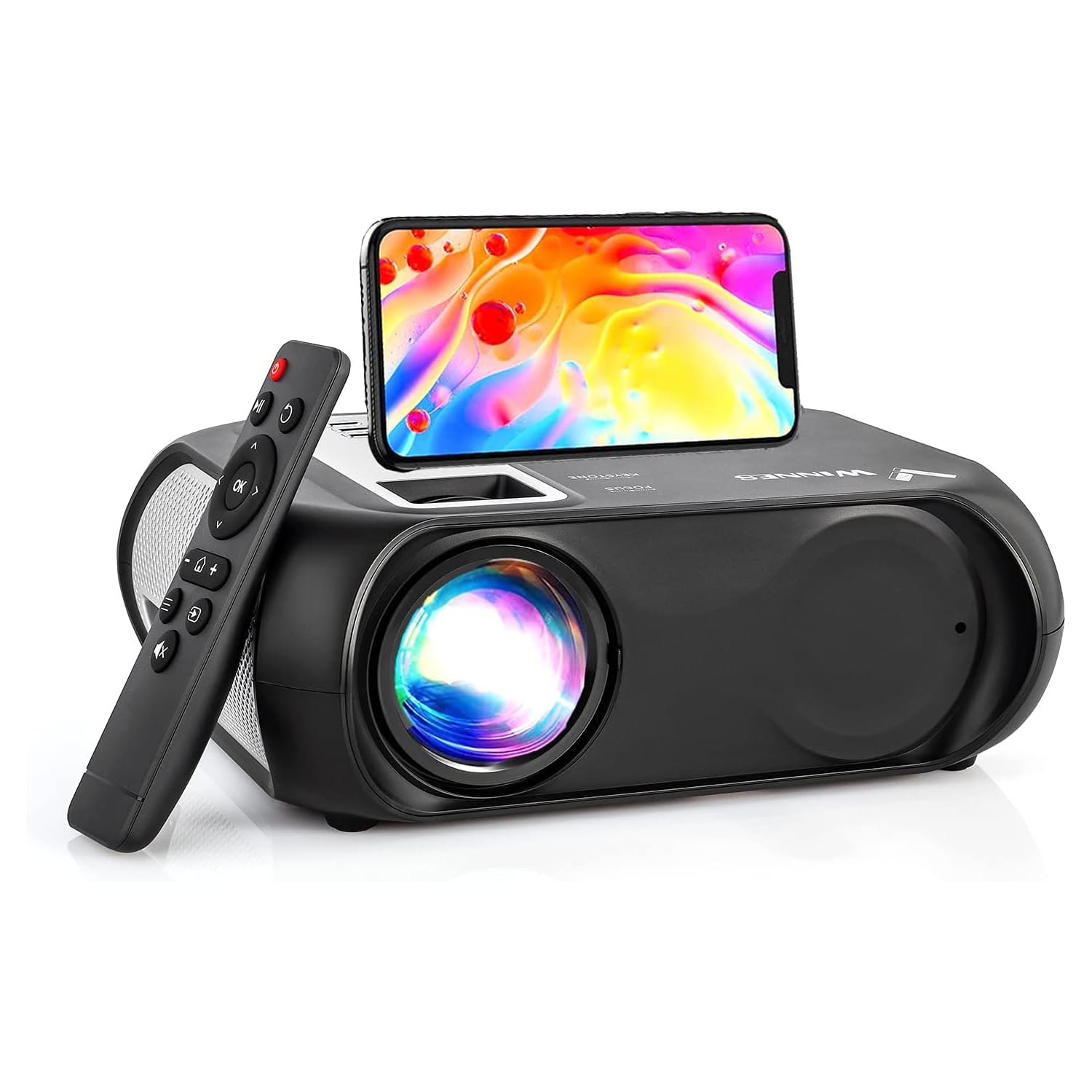 Rétroprojecteur Bluetooth WiFi Videoprojecteur Portable 1080P Full HD Mini Projecteur Vidéo Portatif pour iPhone Android Smartphone PC PS4 TV PPT Home Cinéma Haut-Parleurs Intégrés Cadeau de Noël