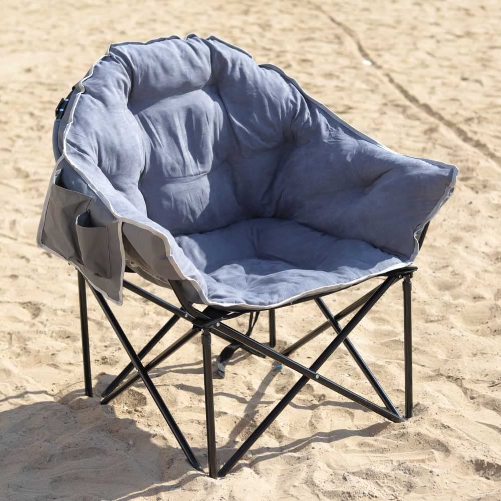YAHOME Camping Chair, Heavy-Duty Frame Paradiso Chair with Comfortable Cushion, Foldable & Portable Desert Chair with Pocket, Multipurpose Beach Chair with Carrying Bag for Adventures, Supports 120 kg