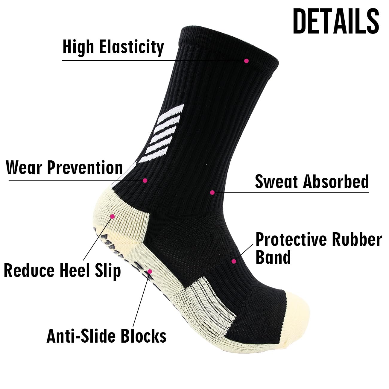 Calcetines de compresión antideslizantes para pies anchos UK 12-14.5/EU 45-50, calcetines de agarre a media pantorrilla para fútbol y gimnasio, absorben la humedad, diseño sin costuras, 11