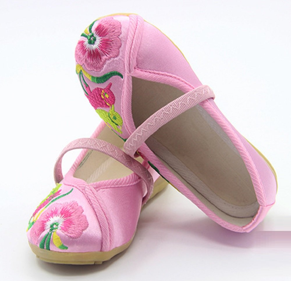 Tianrui Crown Children Girl's The Magpies Embroidery Mary-Jane Shoes Kid's Cute Flat Cheongsam Shoe Pink