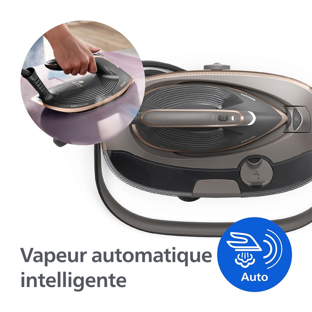 Philips PerfectCare Centrale vapeur Série 8000 – Boost vapeur 215g, Transport et rangement faciles, OptimalTEMP, SteamGlide Elite, 1,4L, Easy De-Calc, Sans brûlure garanti (PSG8200/80)