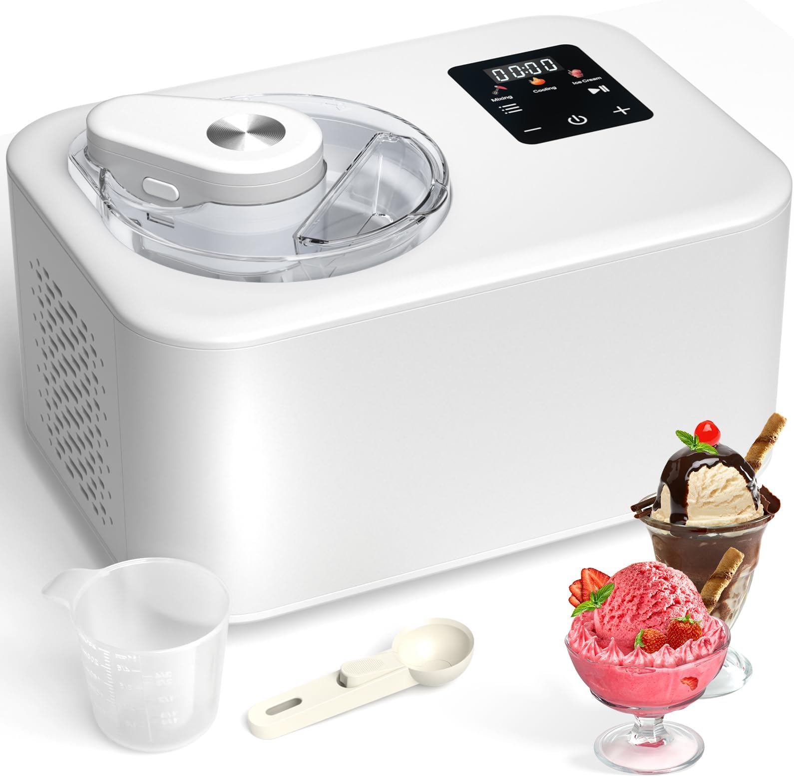 Ice Cream Maker with Compressor 1.28 Quart Automatic Ice Cream Maker Machine with Compressor 3 Modes Electric Ice Cream Maker No Pre Freezing Touch Control Display Timer Sorbet Maker