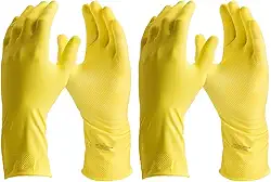 Kit 2 Pares de Luvas de Látex Multiuso, Amarelas, Para Limpeza Doméstica e Jardinagem, Escolha um Tamanho. (M)