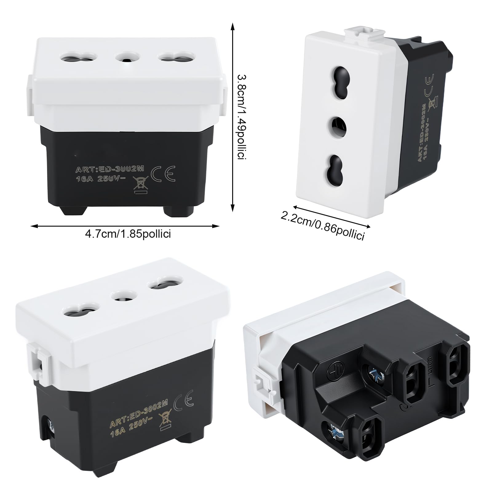 ETTROIT Presa Bipasso Bivalente 2P+T 10/16A Colore Bianco Compatibile Con Bticino Matix 87082172