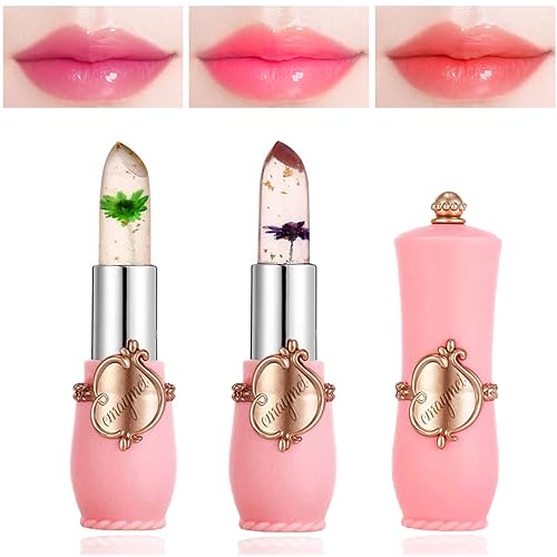 Miniatura 8 de Paquete de 2 lápices labiales con flores de gelatina de cristal, cambio de color de temperatura, brillo de labios, lápiz labial ph transparente,