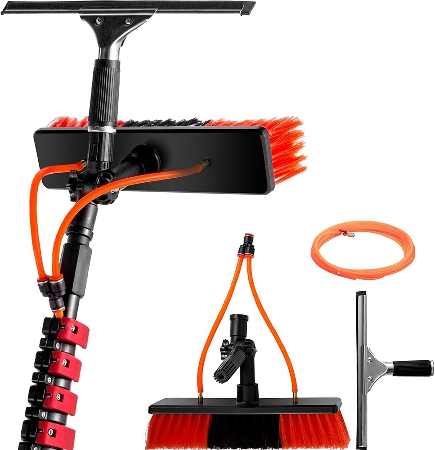 Cleaning Tool with Extension Pole Water Spray Knife/Squeegee Telescopic Window Washing Head for Cleaning Home Windows Glass Cars Solar Panel Cleaning kit 7.2Rod Length 50brush